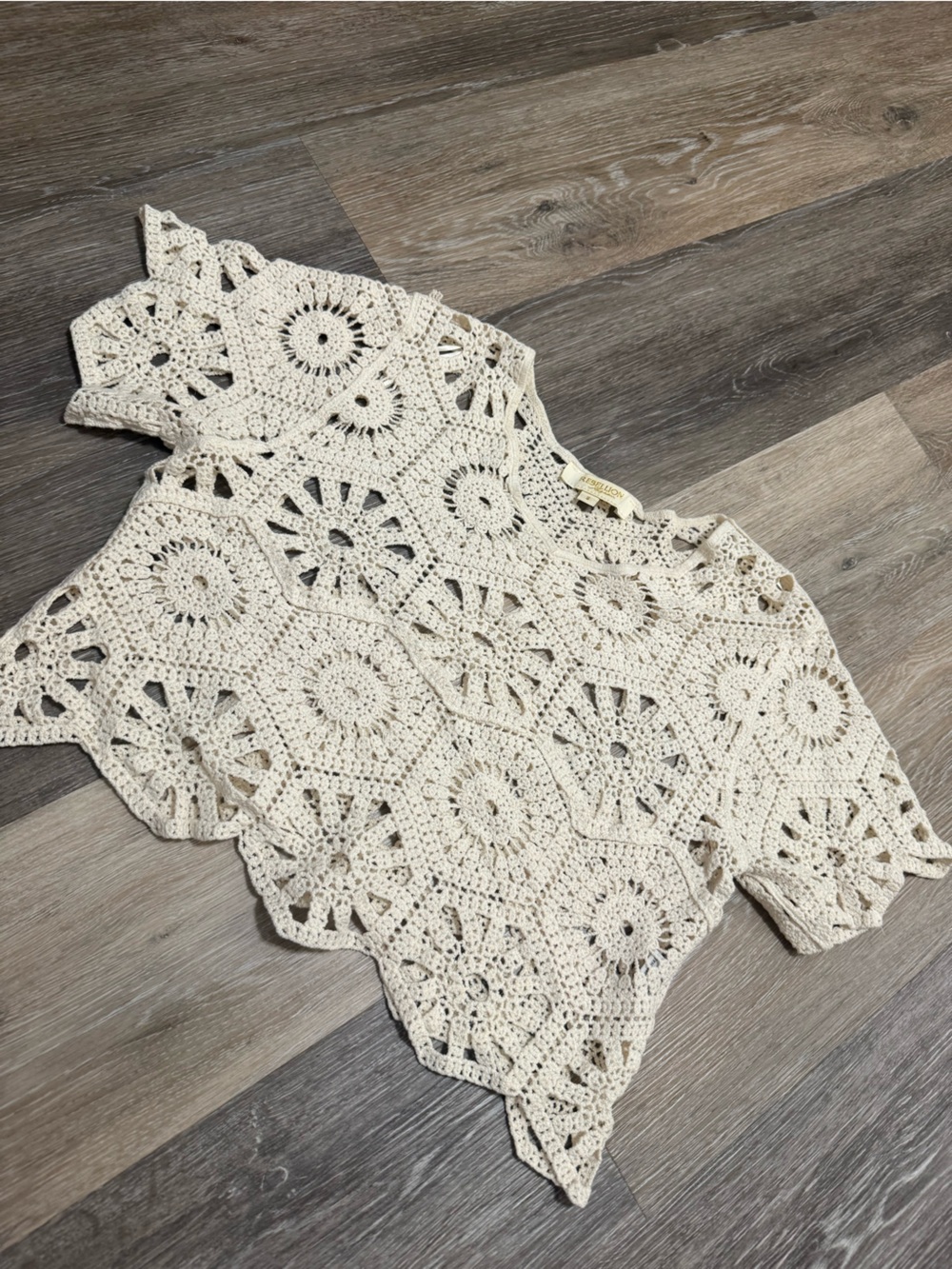 Rebellion Cream Crochet Hexagon Lace Top